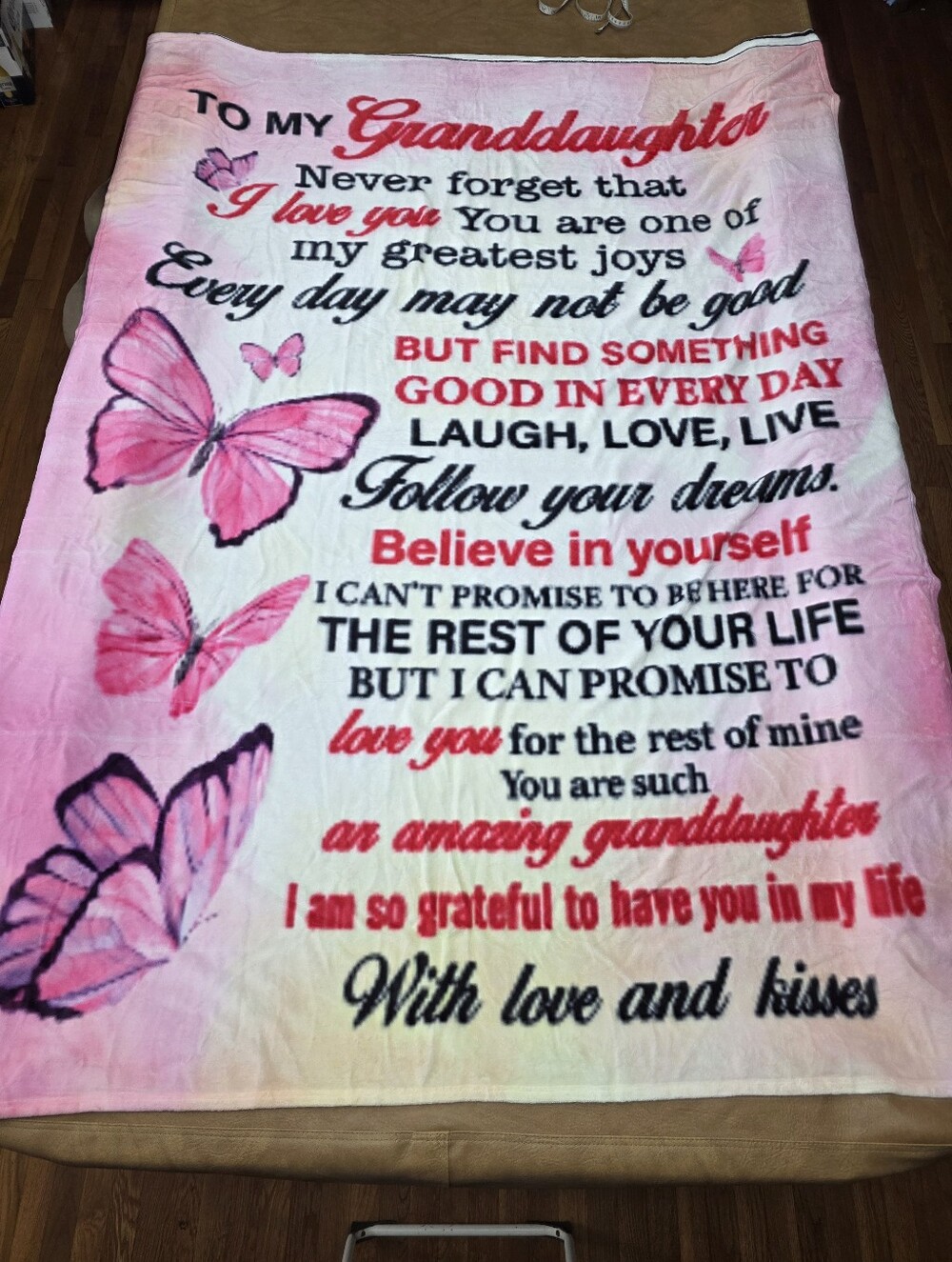 Pink Butterfly Granddaughter Fleece Throw Blanket - Sentimental Gift